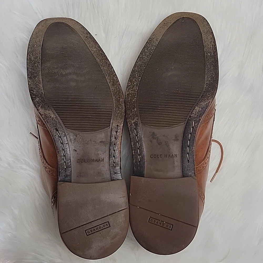 COLE HAAN Grand OS Madison Tan‎ Leather Wingtip Lace Up Oxford Dress Shoes 10